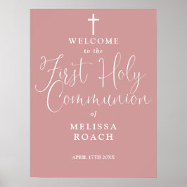 Stoffig roze eerste communie welkomstbord poster