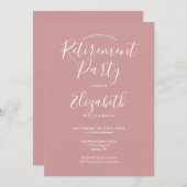 Stoffig Roze Elegant Script Pensioenfeest Kaart (Voorkant / Achterkant)