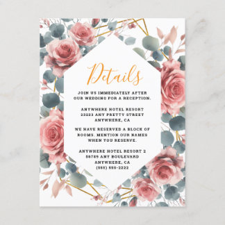 Stoffig Roze Elegante Roze Mauve Gouden Bloemmotie Informatiekaartje