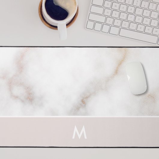 Stoffig roze en gouden marmeren monogram bureaumat