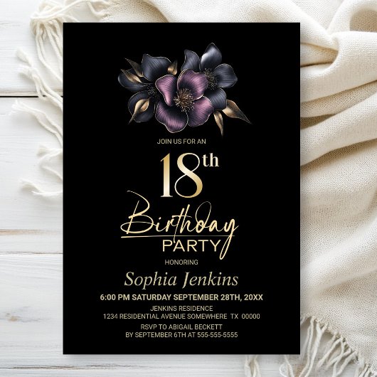 Stoffig Roze en Grijze Bloemen 18e Verjaardagsfees Kaart