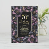 Stoffig Roze en Grijze Bloemen 70ste Verjaardagsfe Kaart (Staand voorkant)