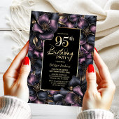 Stoffig Roze en Grijze Bloemen 95ste Verjaardagsfe Kaart