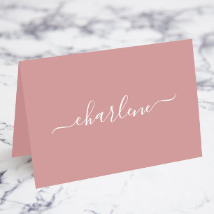 Stoffig Roze en Wit Elegante Naam Plaats Kaarten