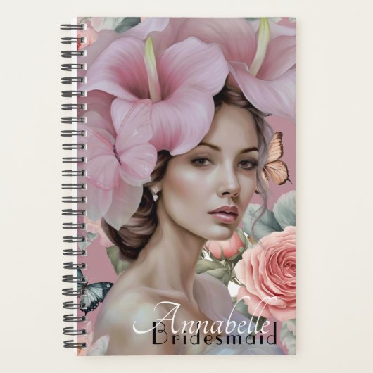 Stoffig Roze ETHERISCHE Floral Art Bruidsmeisje Planner (Voorkant)