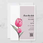 Stoffig roze Floral stijlvolle Qr code bewaar de d Kaart (Voorkant)