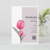 Stoffig roze Floral stijlvolle Qr code bewaar de d Kaart (Staand voorkant)