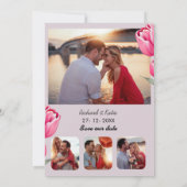 Stoffig roze Floral stijlvolle Qr code bewaar de d Kaart (Achterkant)