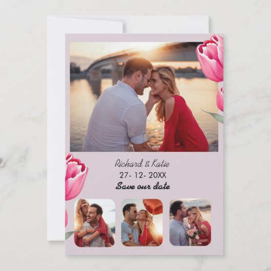 Stoffig roze Floral stijlvolle Qr code bewaar de d Kaart (Achterkant)