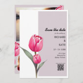 Stoffig roze Floral stijlvolle Qr code bewaar de d Kaart (Voorkant / Achterkant)