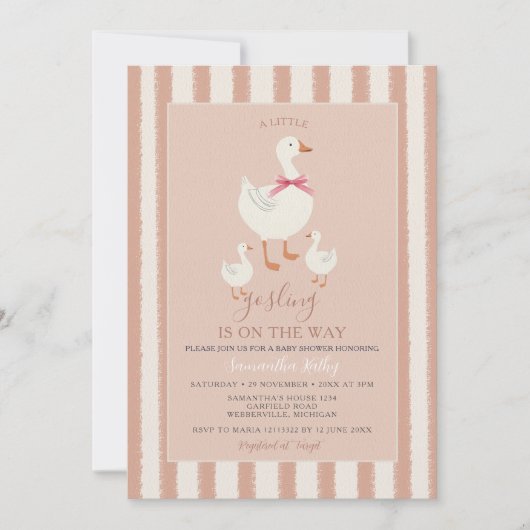 Stoffig Roze Gestreepte Schattigee Little Gosling  Kaart (Voorkant)