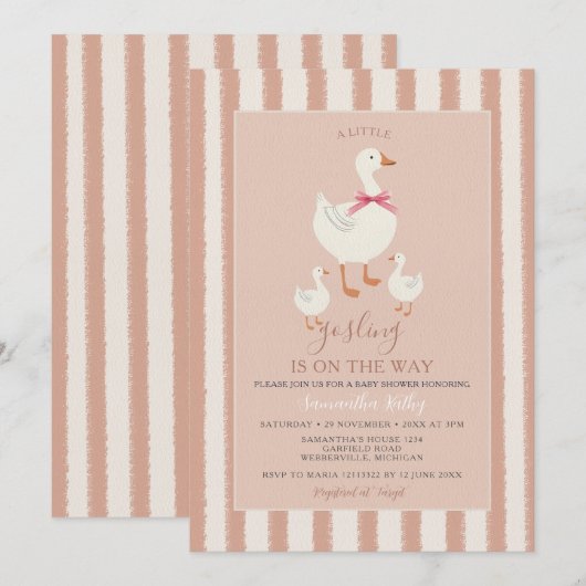 Stoffig Roze Gestreepte Schattigee Little Gosling  Kaart (Voorkant / Achterkant)