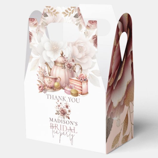 Stoffig Roze Gouden Bruids Thee Douche Aangepast Bedankdoosjes (Geopend)
