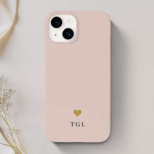 Stoffig Roze Gouden Hart Monogram Case-Mate iPhone Case