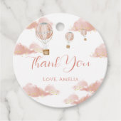 Stoffig Roze Gouden Hete Luchtballon Eerste Verjaa Bedankjes Labels (Voorkant)