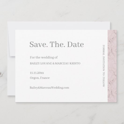 Stoffig roze grijs wit marmeren Save The Date-huwe Kaart (Voorkant)