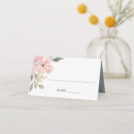 Stoffig Roze Groen Blad Rustieke Bloemen Huwelijk Plaatskaartje