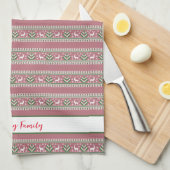 Stoffig Roze Groen en Wit Fair Isle Kerstmis Theedoek (Quarter Fold)