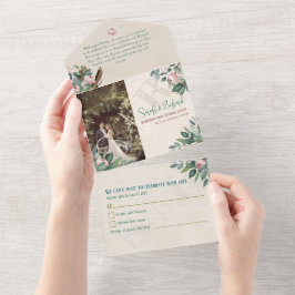 Stoffig Roze Groene Botanische Bloemrijke Elegante All In One Uitnodiging