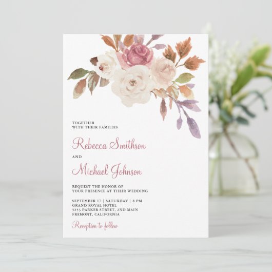 Stoffig Roze Ivoor Bloemen Alles in Een Huwelijk Kaart (Staand voorkant)