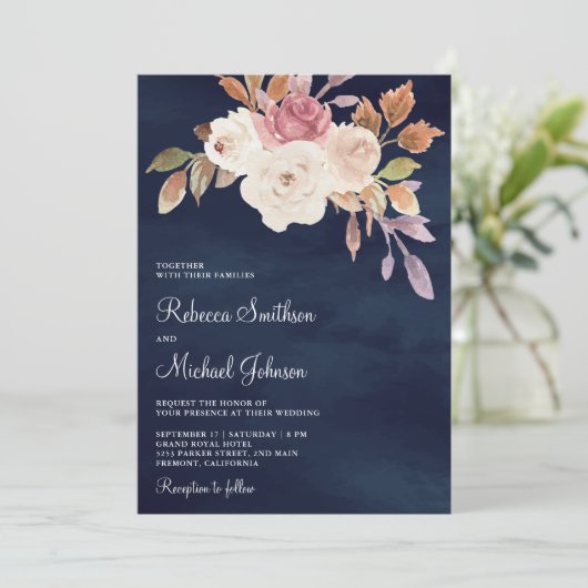 Stoffig Roze Ivoor Bloemen Alles in Een Marine Huw Kaart (Staand voorkant)