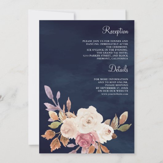 Stoffig Roze Ivoor Bloemen Alles in Een Marine Huw Kaart (Achterkant)