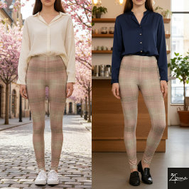 Stoffig roze khaki gestructureerde geruite blok leggings