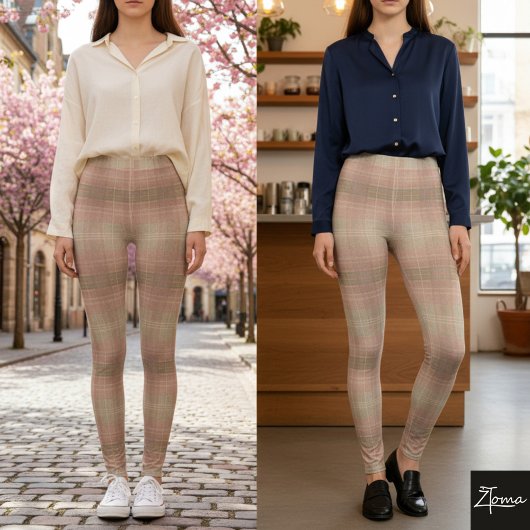 Stoffig roze khaki gestructureerde geruite blok leggings