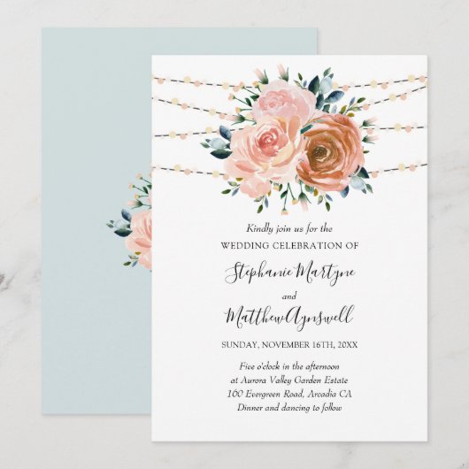 Stoffig Roze Koraal Blauw Botanische Lichten Bruil Kaart (Voorkant / Achterkant)