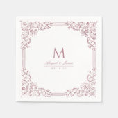 Stoffig Roze  Lijst Elegant Huwelijk Monogram Servet (Voorkant)
