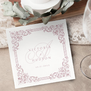 Stoffig Roze  Lijst Elegant Huwelijk Monogram Servet