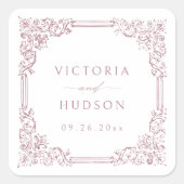 Stoffig Roze  Lijst Elegant Huwelijksgunst Vierkante Sticker (Voorkant)