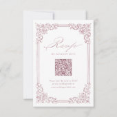Stoffig Roze Lijst Elegant QR Code Huwelijk RSVP Kaartje (Voorkant)