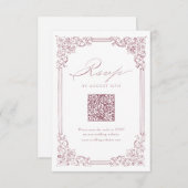 Stoffig Roze Lijst Elegant QR Code Huwelijk RSVP Kaartje (Voorkant / Achterkant)