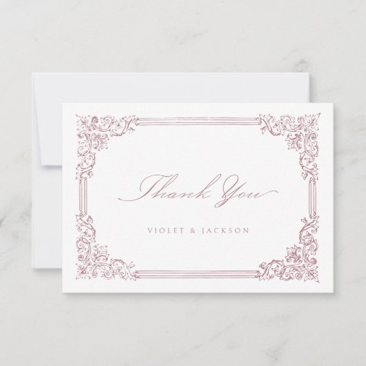 Stoffig Roze Lijst Elegant Script Bedankkaart (Voorkant)