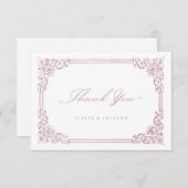 Stoffig Roze Lijst Elegant Script Bedankkaart (Voorkant / Achterkant)