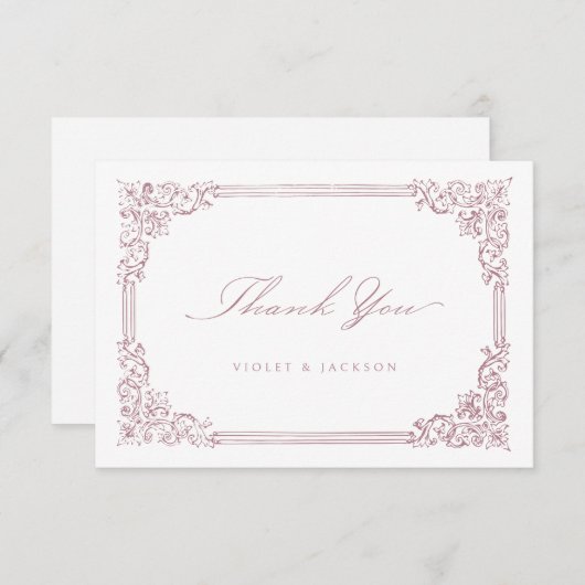 Stoffig Roze Lijst Elegant Script Bedankkaart (Voorkant / Achterkant)