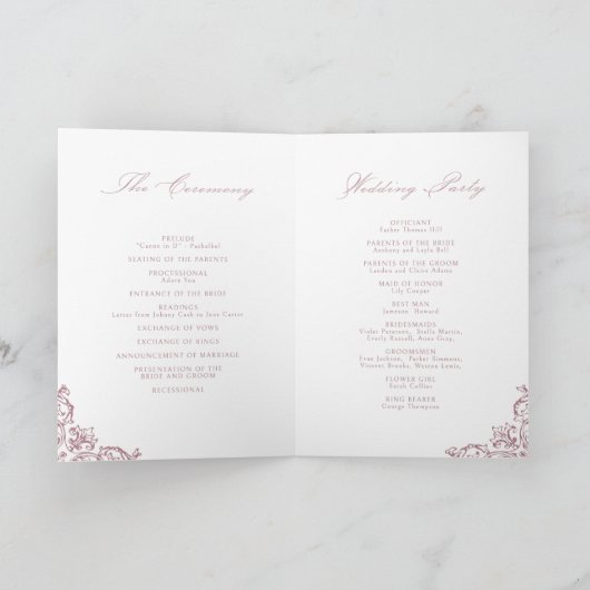 Stoffig Roze Lijst Elegant Script Wedding Programma (Binnen)