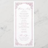 Stoffig Roze  Lijst Elegant Script Wedding Programmakaart (Achterkant)