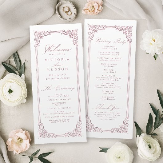 Stoffig Roze  Lijst Elegant Script Wedding Programmakaart