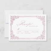 Stoffig Roze Lijst Elegant Script Wedding RSVP Kaartje (Voorkant)