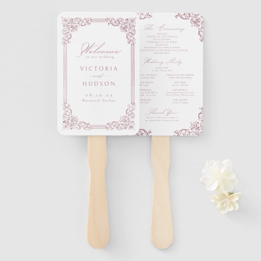 Stoffig Roze Lijst Elegant Trouwprogramma Handwaaier (Voorkant en achterkant)