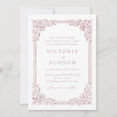 Stoffig Roze  Lijst Elegante bruiloft Invitati Kaart (Voorkant)