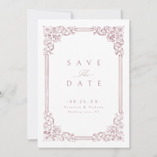 Stoffig Roze Lijst Elegante bruiloft Save The Date (Voorkant)