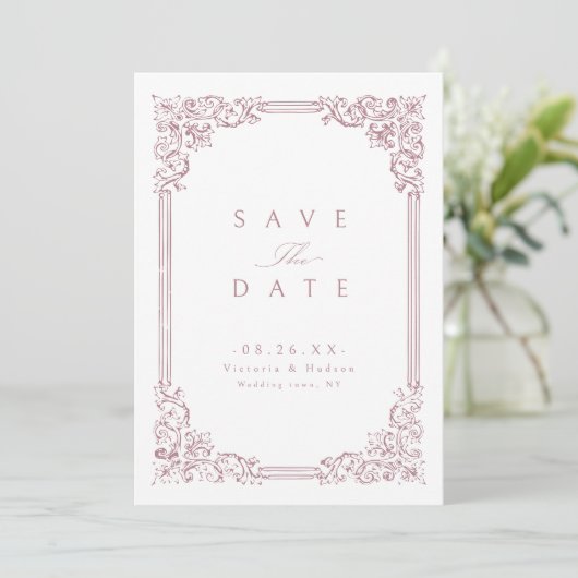Stoffig Roze Lijst Elegante bruiloft Save The Date (Staand voorkant)