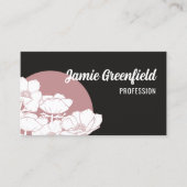 Stoffig Roze Mat Zwart Wit Anemonen Line Art Visitekaartje (Voorkant)