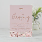 Stoffig roze mauve babymeisjes doop roosgoud folie uitnodiging (Staand Voorkant)