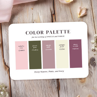 Stoffig Roze Mauve Ivoor Huwelijk Kleur Palet Kaar Informatiekaartje