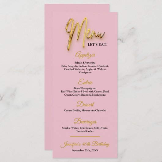 Stoffig Roze Menu - 3d Gold Tex Minimalistisch Ont (Voorkant / Achterkant)