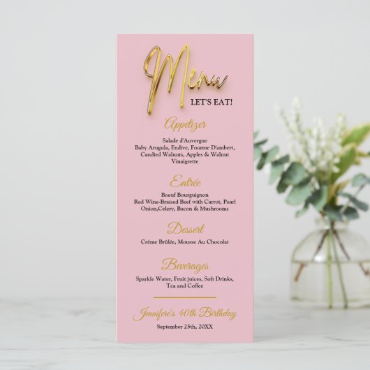 Stoffig Roze Menu - 3d Gold Tex Minimalistisch Ont (Staand voorkant)